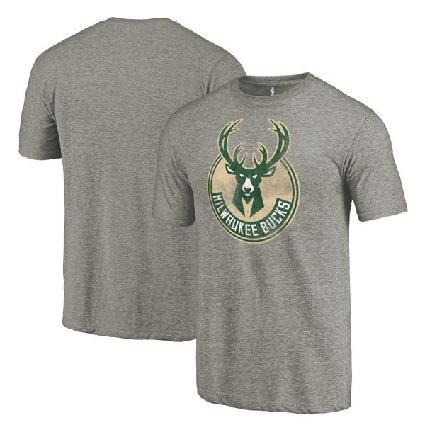 Milwaukee Bucks Distressed Team Logo Gray Men's T-Shirt