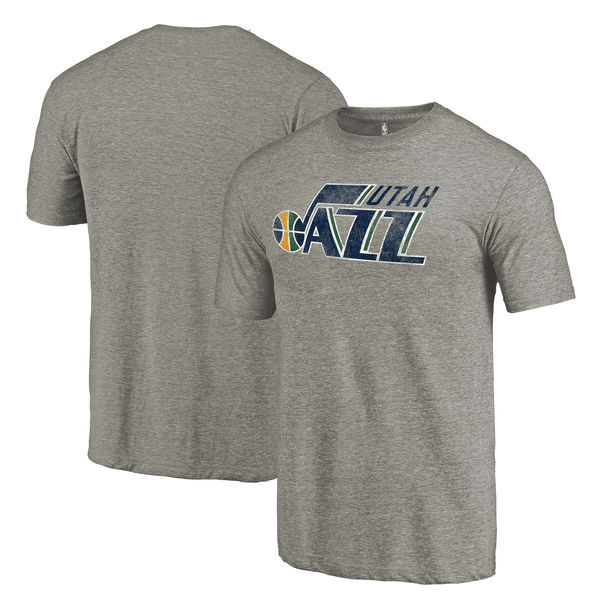 Utah Jazz Distressed Team Logo Gray Men's T-Shirt