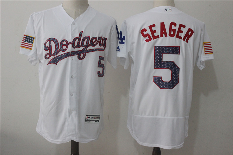 Dodgers 5 Corey Seager White 2017 Stars & Stripes Flexbase Player Jersey