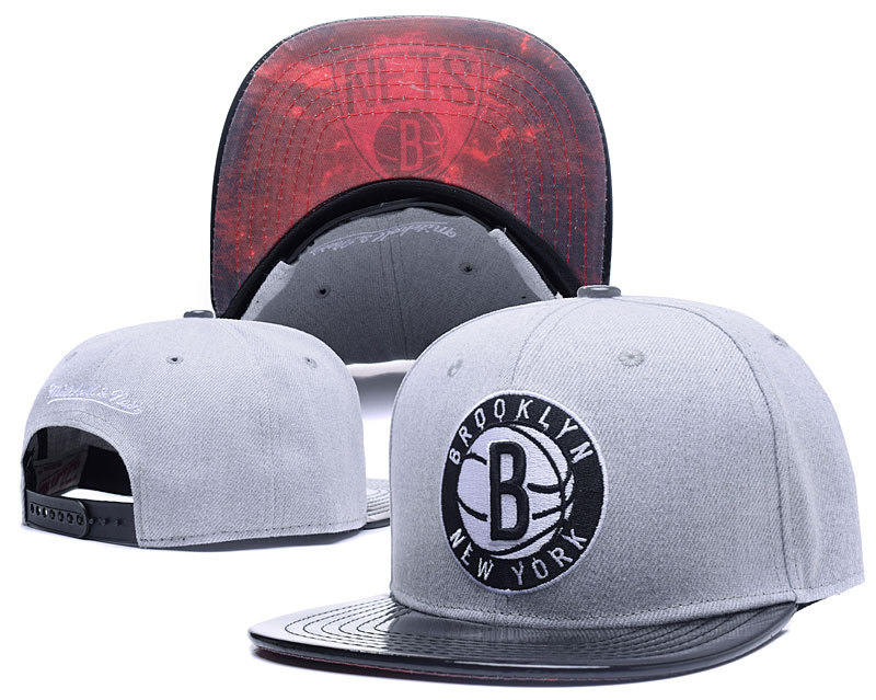 Nets Team Logo Gray Mitchell & Ness Adjustable Hat LH