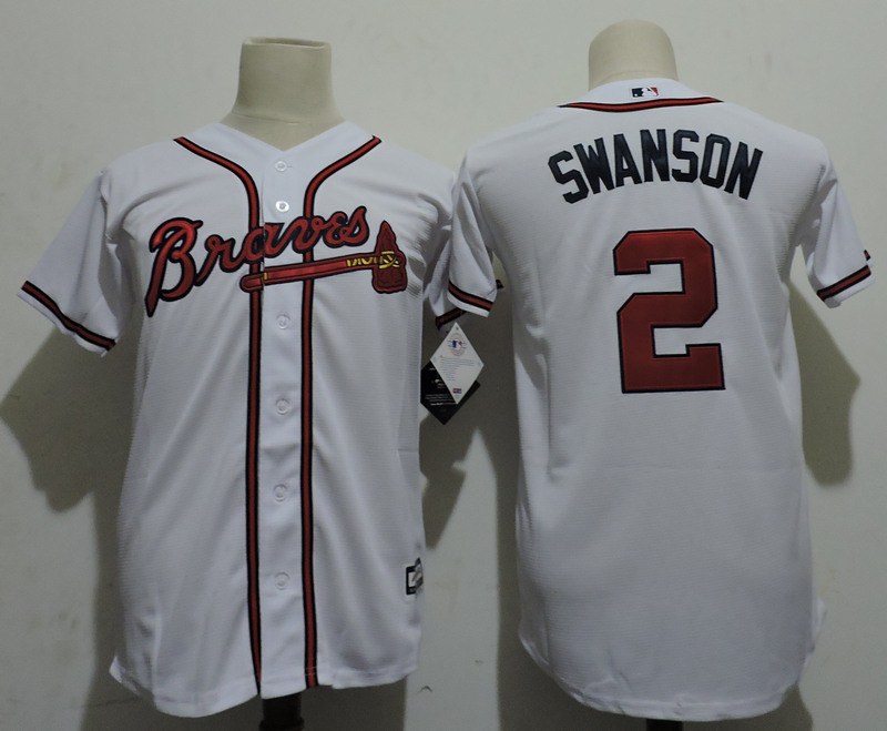 Braves 2 Dansby Swanson White Youth Cool Base Jersey