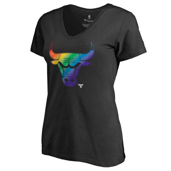 Women's Chicago Bulls Fanatics Branded Black Team Pride Slim Fit V Neck T-Shirt