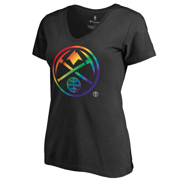 Women's Denver Nuggets Fanatics Branded Black Team Pride Slim Fit V Neck T-Shirt