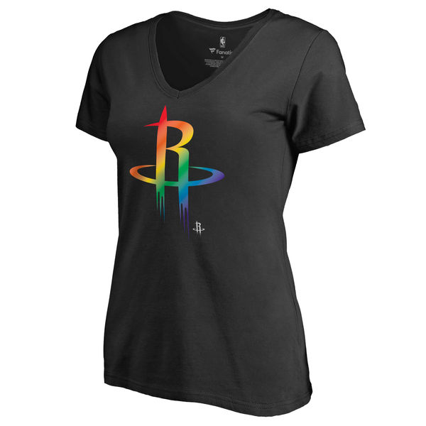 Women's Houston Rockets Fanatics Branded Black Team Pride Slim Fit V Neck T-Shirt