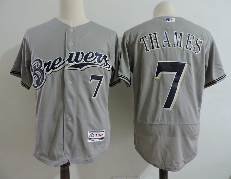 Brewers 7 Eric Thames Gray Flexbase Jersey