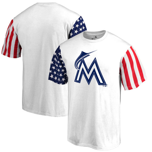 Miami Marlins Fanatics Branded Stars & Stripes T-Shirt White