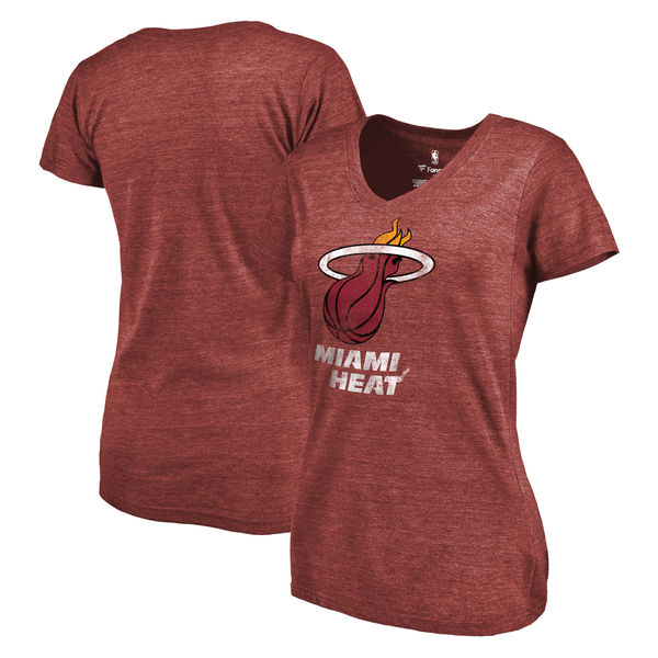 Miami Heat Women's Distressed Team Primary Logo Slim Fit Tri Blend T-Shirt