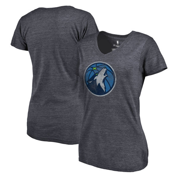 Minnesota Timberwolves Women's Distressed Team Primary Logo Slim Fit Tri Blend T-Shirt Navy