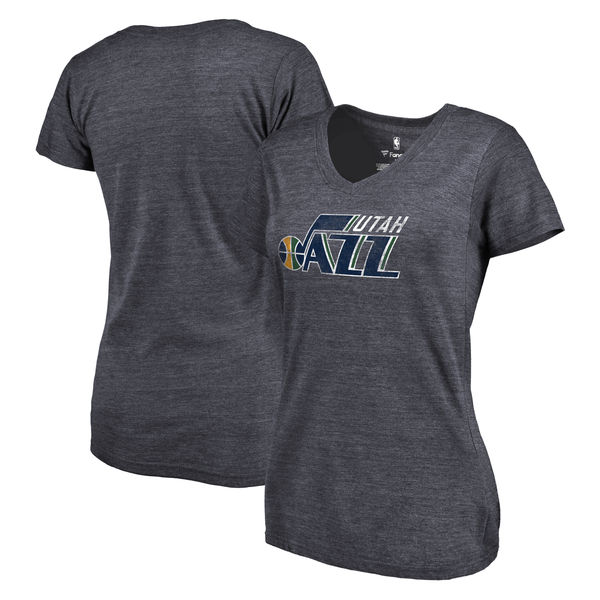 Utah Jazz Women's Distressed Team Primary Logo Slim Fit Tri Blend T-Shirt Navy
