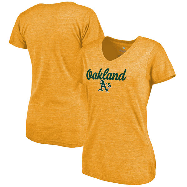Oakland Athletics Women's Freehand V Neck Slim Fit Tri Blend T-Shirt Gold