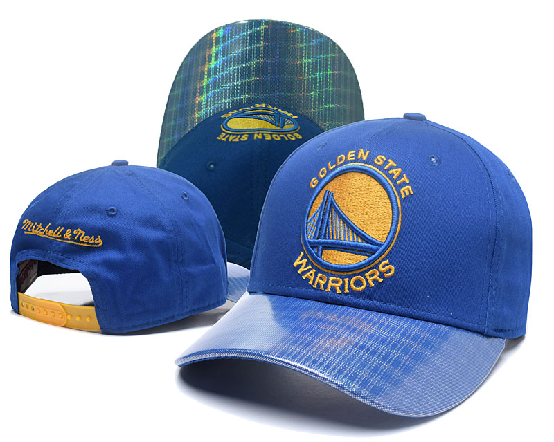 Warriors Team Logo Blue Mitchell & Ness Peaked Adjustable Hat GS