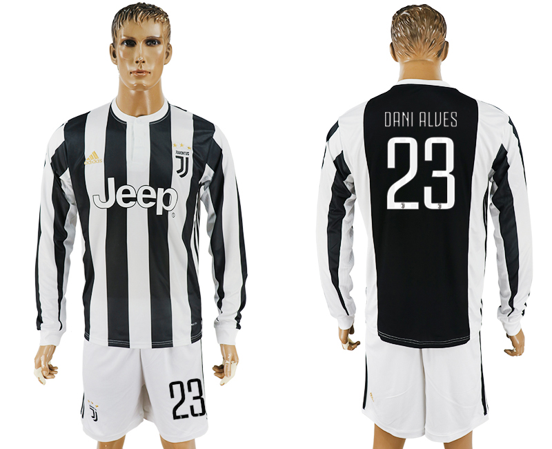 2017-18 Juventus 23 DANI ALVES Home Long Sleeve Soccer Jersey