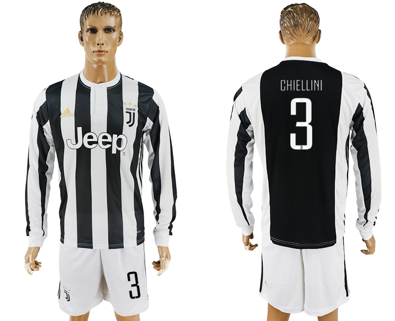 2017-18 Juventus 3 CHIELLINI Home Long Sleeve Soccer Jersey