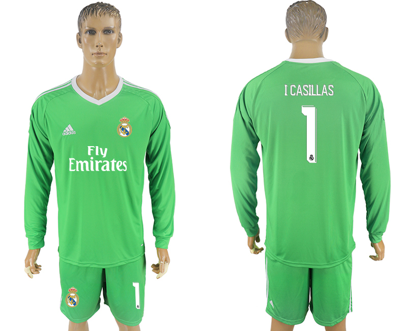 2017-18 Real Madrid 1 I CASILLAS Green Long Sleeve Goalkeeper Soccer Jersey