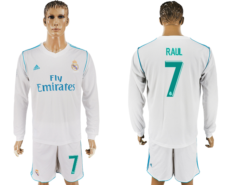 2017-18 Real Madrid 7 RAUL Home Long Sleeve Soccer Jersey