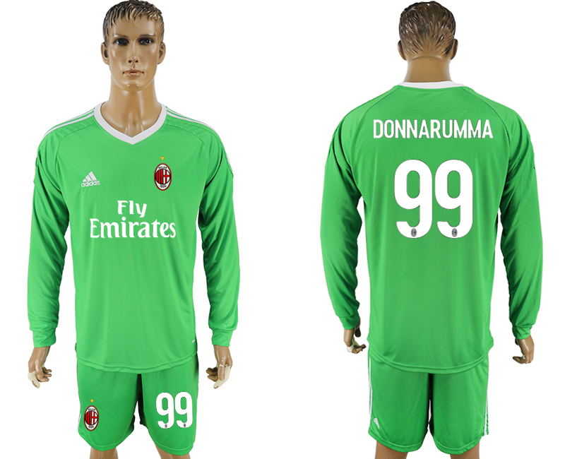 2017-18 AC Milan 99 DONNARUMMA Green Goalkeeper Long Sleeve Soccer Jersey