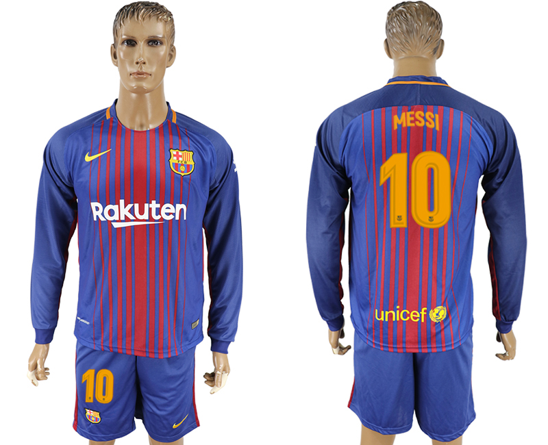 2017-18 Barcelona 10 MESSI Home Long Sleeve Soccer Jersey