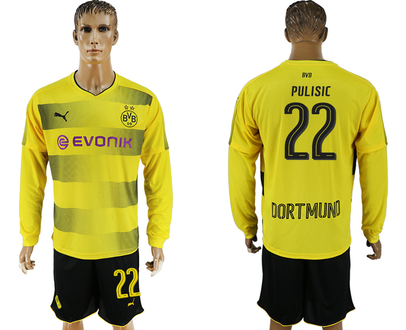 2017-18 Dortmund 22 PULISIC Home Long Sleeve Soccer Jersey
