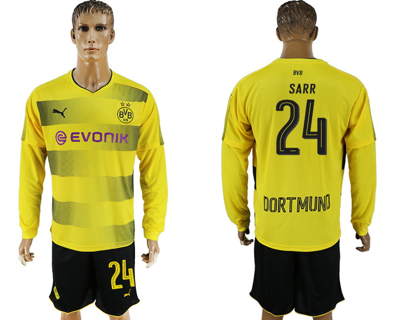 2017-18 Dortmund 24 SARR Home Long Sleeve Soccer Jersey