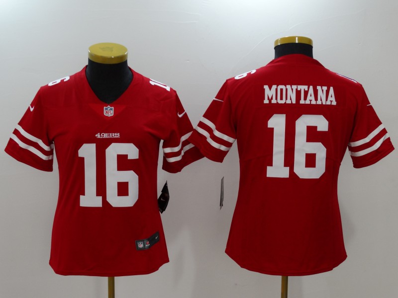 Nike 49ers 16 Joe Montana Red Women Vapor Untouchable Player Limited Jersey