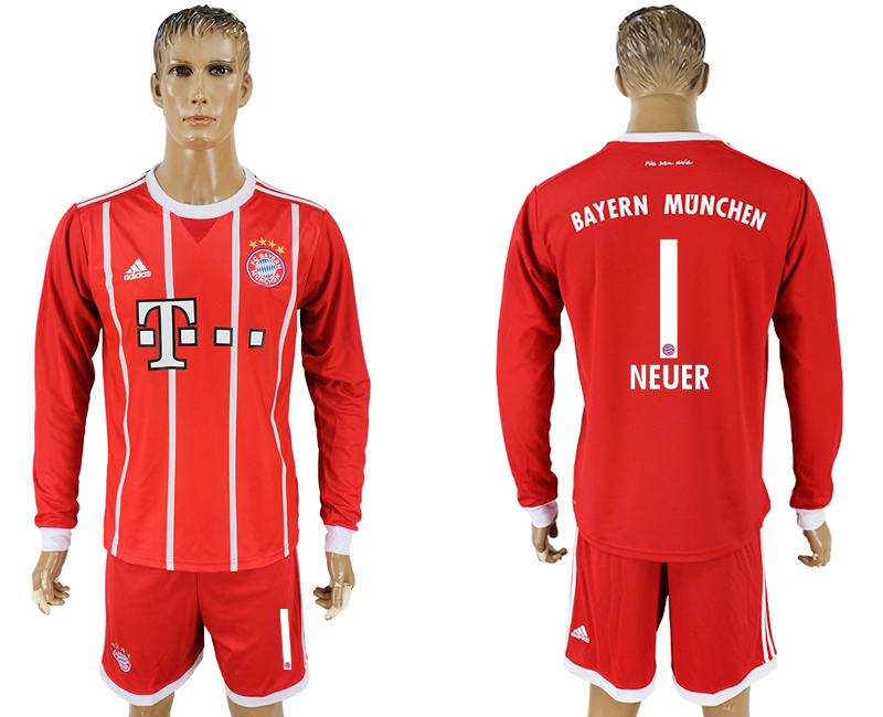 2017-18 Bayern Munich 1 NEUER Home Long Sleeve Soccer Jersey