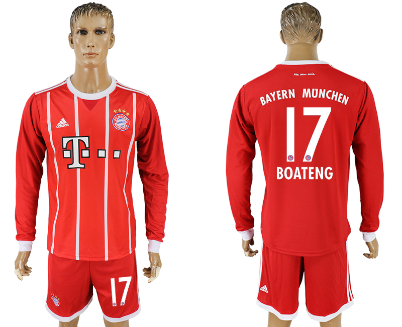2017-18 Bayern Munich 17 BOATENG Home Long Sleeve Soccer Jersey