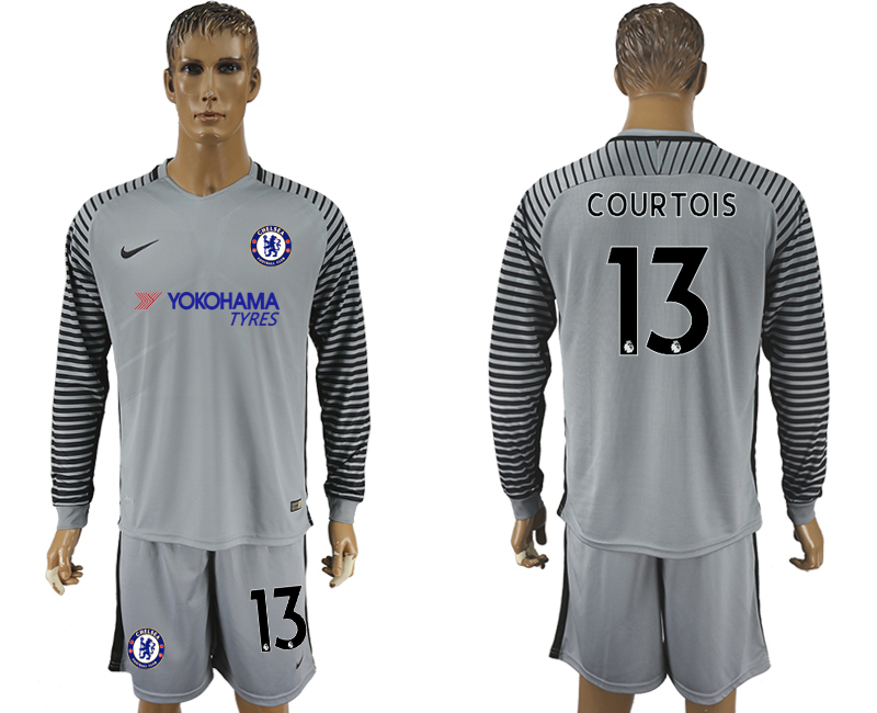 2017-18 Chelsea 13 COURTOIS Gray Goalkeeper Long Sleeve Soccer Jersey