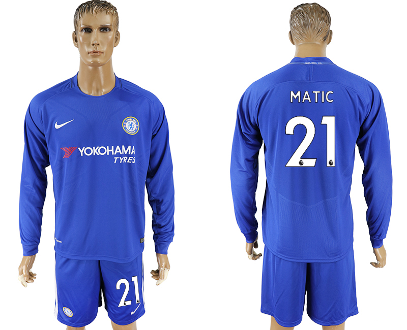 2017-18 Chelsea 21 MATIC Home Long Sleeve Soccer Jersey