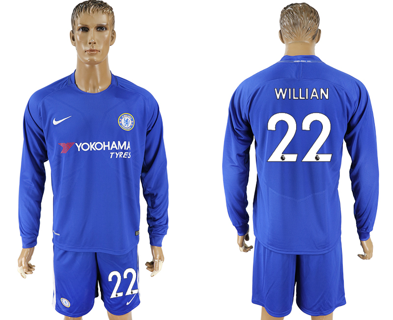 2017-18 Chelsea 22 WILLIAN Home Long Sleeve Soccer Jersey