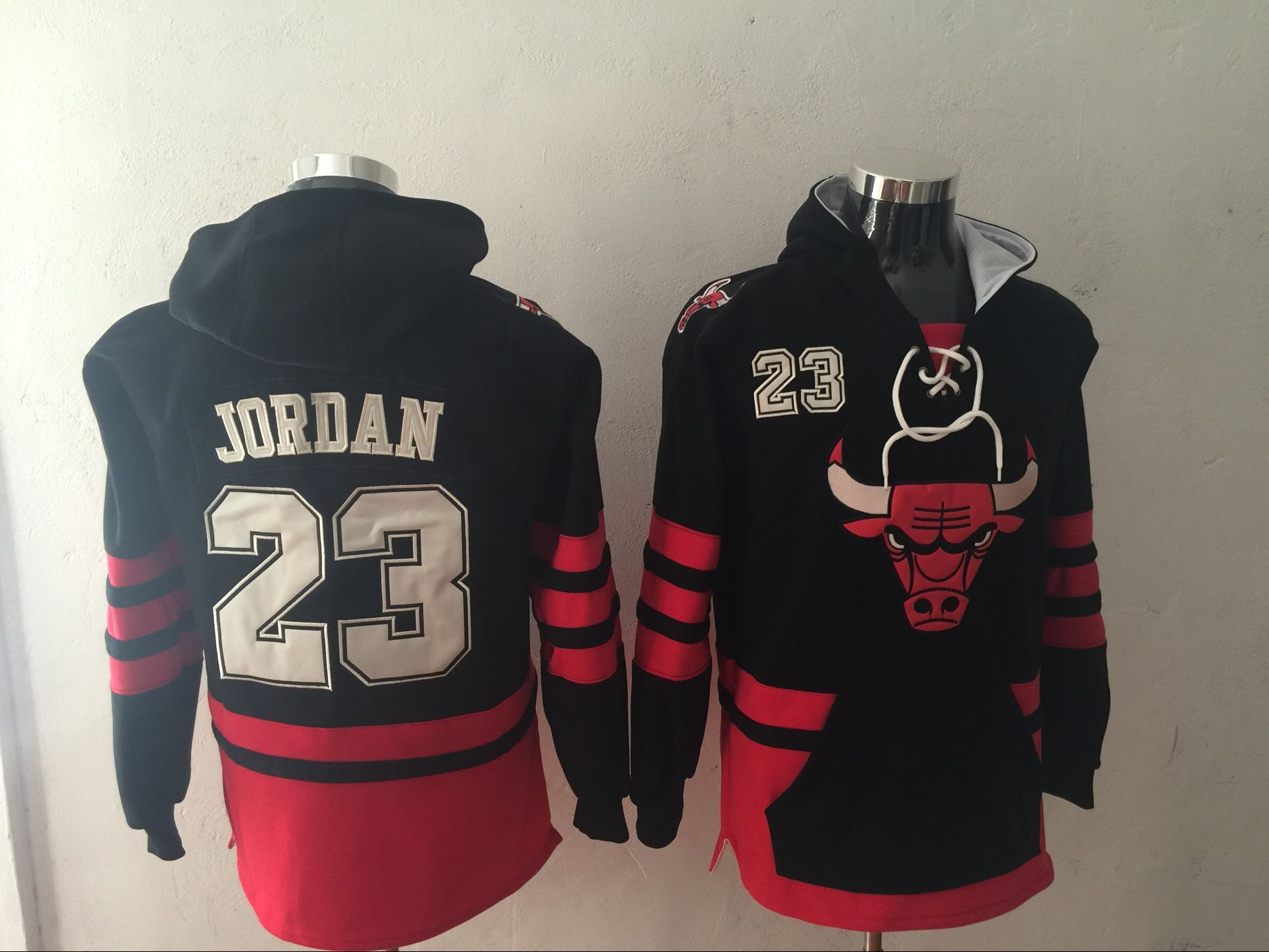 Bulls 23 Michael Jordan Black All Stitched Hooded Sweatshirt