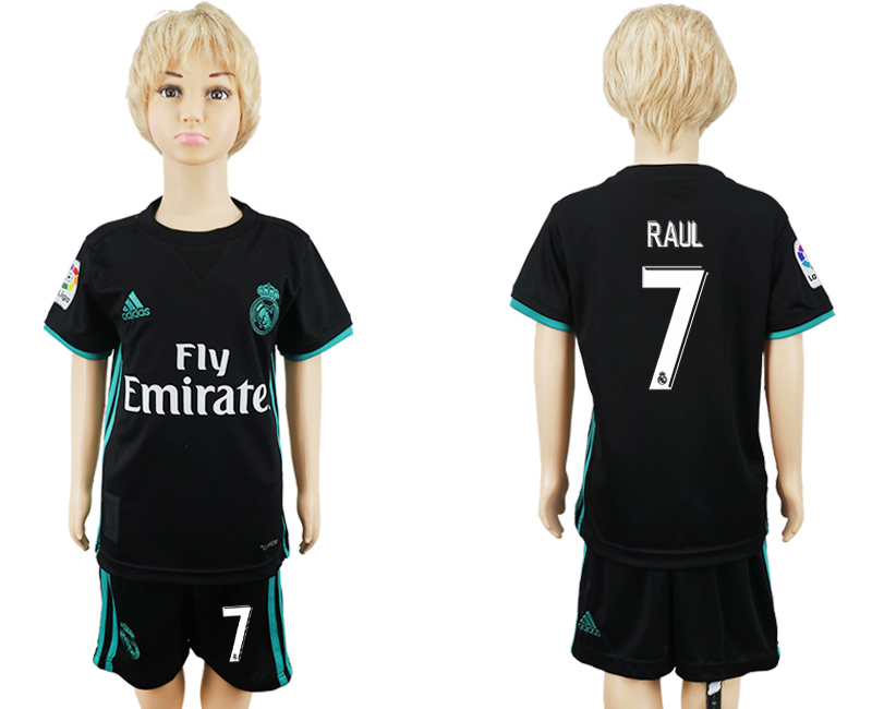 2017-18 Real Madrid 7 RAUL Away Youth Soccer Jersey