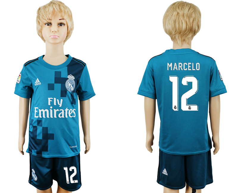 2017-18 Real Madrid 12 MARCELO Third Away Youth Soccer Jersey