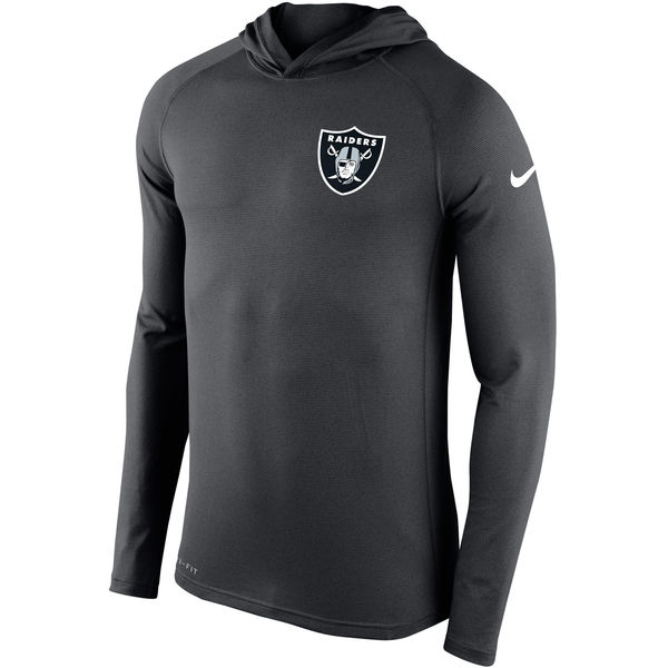 Men's Oakland Raiders Nike Charcoal Stadium Touch Hooded Performance Long Sleeve T-Shirt
