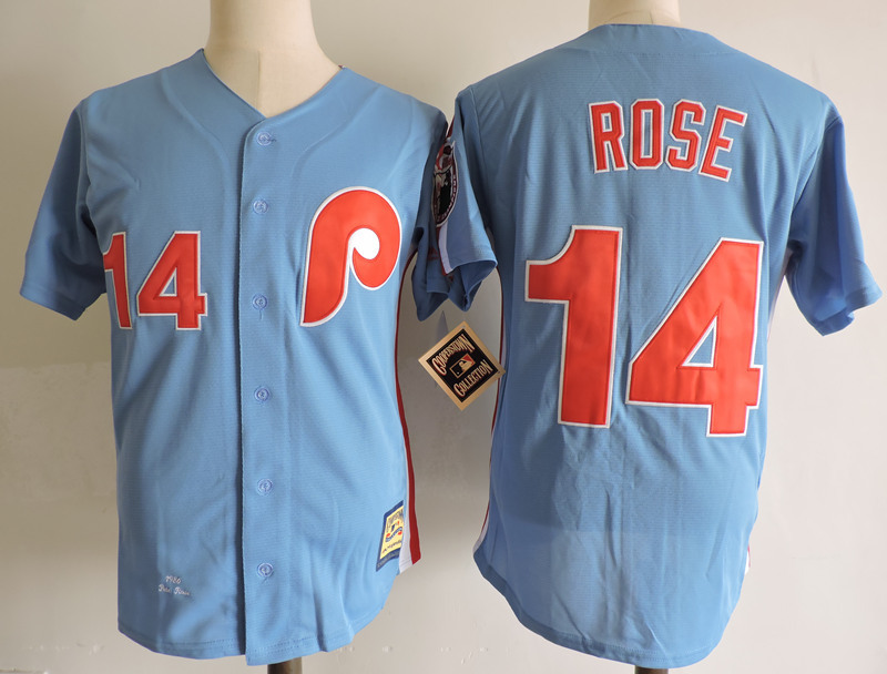 Phillies 14 Pete Rose Blue Cooperstown Collection Jersey