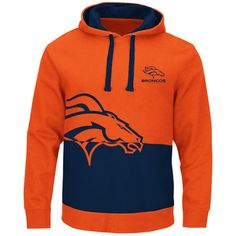 Denver Broncos Orange & Navy Split All Stitched Hooded Sweatshirt