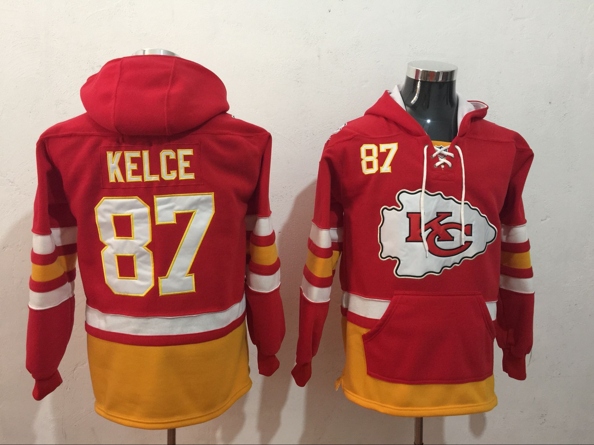 Kansas City Chiefs 87 Travis Kelce Red All Stitched Hooded Sweatshirt