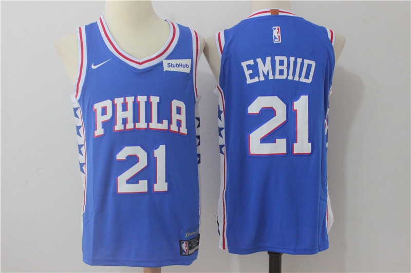 76ers 21 Joel Embiid Blue Nike Authentic Jersey