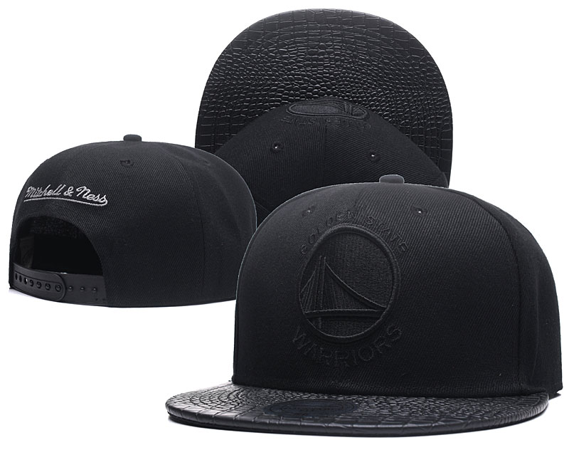 Warriors Team Logo Black Mitchell & Ness Snapback Adjustable Hat GS
