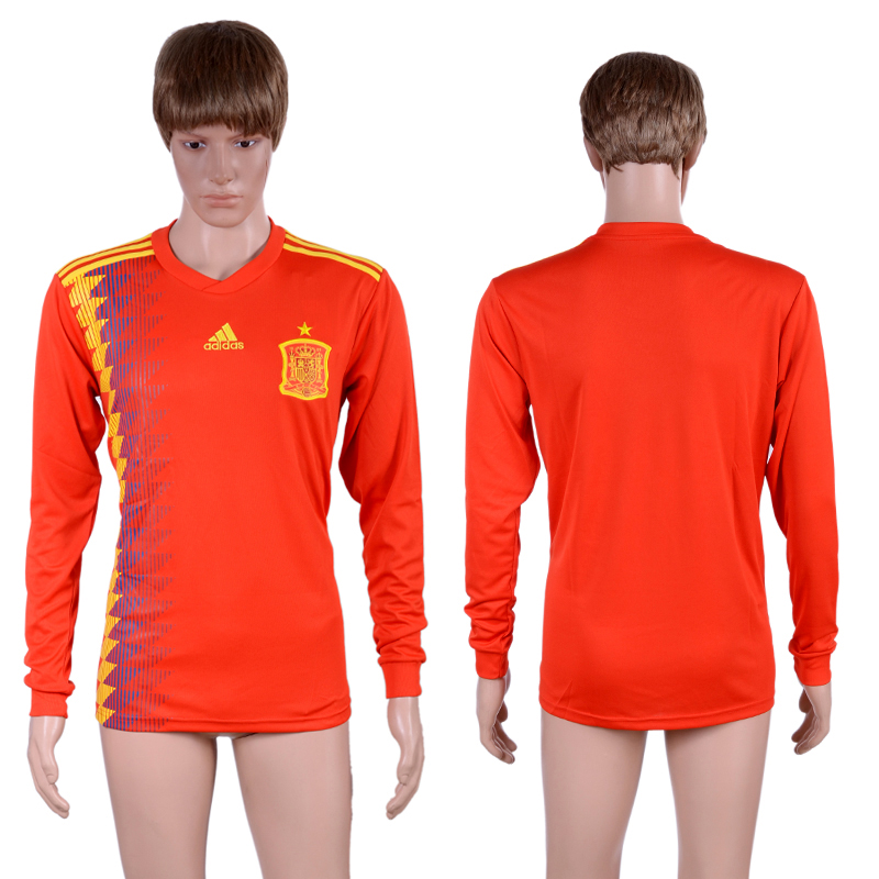 Spain Home 2018 FIFA World Cup Long Sleeve Thailand Soccer Jersey