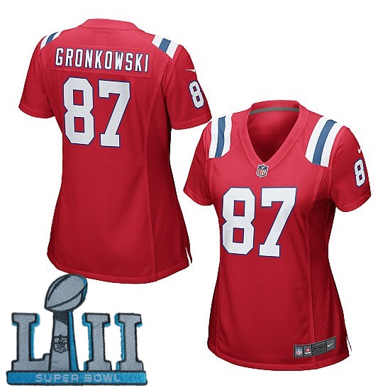 Nike Patriots 87 Rob Gronkowski Red Women 2018 Super Bowl LII Game Jersey
