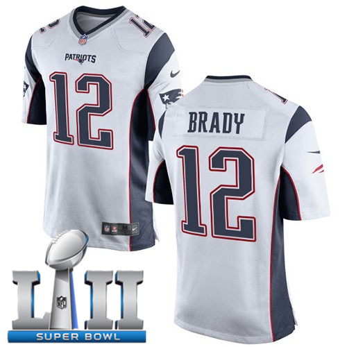 Nike Patriots 12 Tom Brady White Youth 2018 Super Bowl LII Game Jersey
