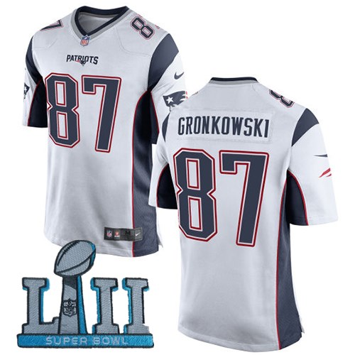 Nike Patriots 87 Rob Gronkowski White Youth 2018 Super Bowl LII Game Jersey