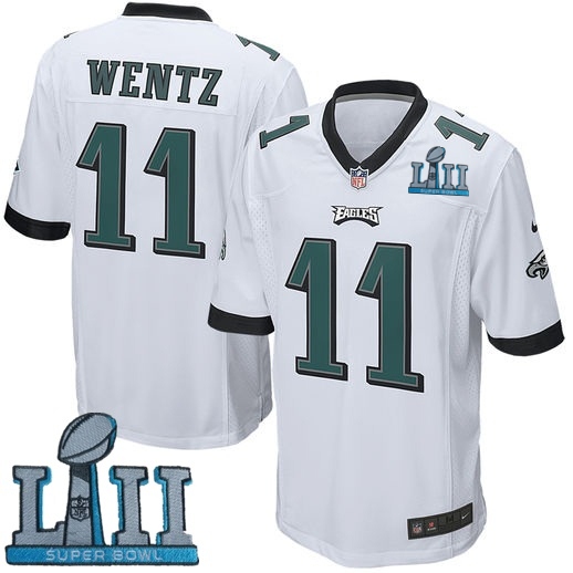 Nike Eagles 11 Carson Wentz White Youth 2018 Super Bowl LII Game Jersey