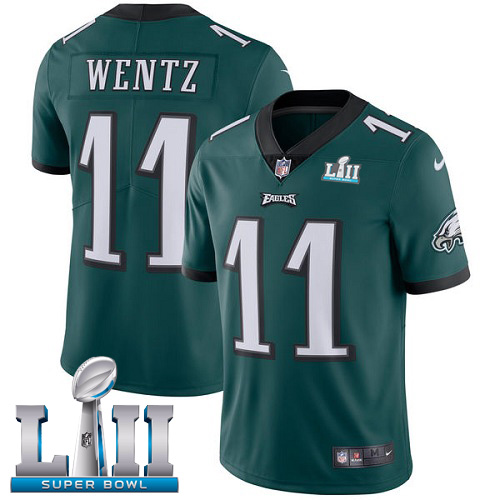 Nike Eagles 11 Carson Wentz Green 2018 Super Bowl LII Youth Vapor Untouchable Player Limited Jersey