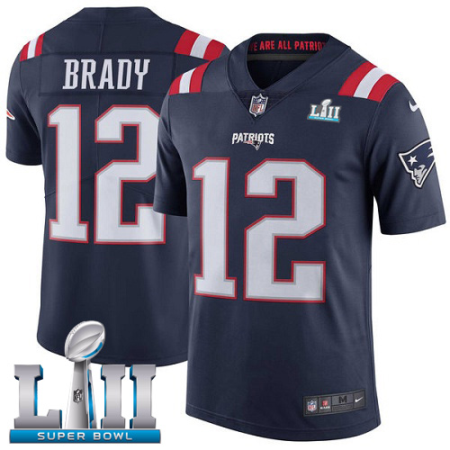 Nike Patriots 12 Tom Brady Navy 2018 Super Bowl LII Color Rush Limited Jersey
