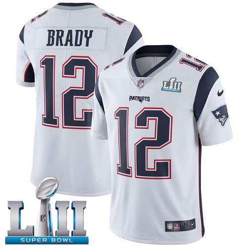 Nike Patriots 12 Tom Brady White 2018 Super Bowl LII Youth Vapor Untouchable Player Limited Jersey