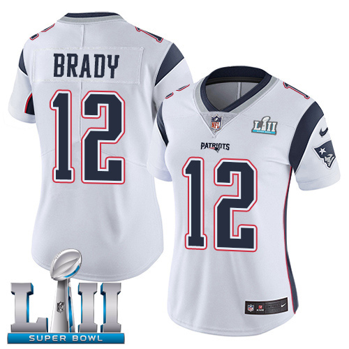 Nike Patriots 12 Tom Brady White Women 2018 Super Bowl LII Vapor Untouchable Player Limited Jersey