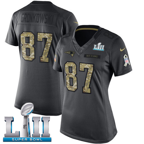 Nike Patriots 87 Rob Gronkowski Anthracite Women 2018 Super Bowl LII Salute to Service Limited Jersey
