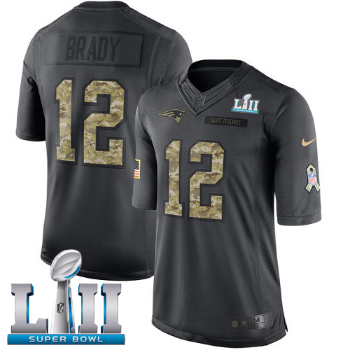 Nike Patriots 12 Tom Brady Anthracite Youth 2018 Super Bowl LII Salute to Service Limited Jersey