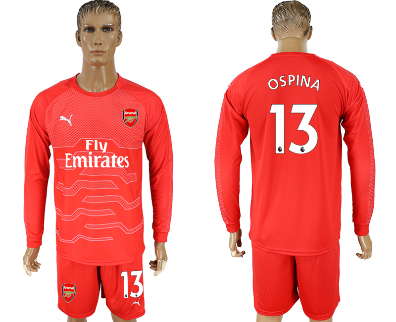 2017-18 Arsenal 13 OSPINA Red Long Sleeve Goalkeeper Soccer Jersey